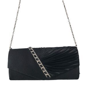 Damara elegant black rhinestone clutch crossbody removable chain strap